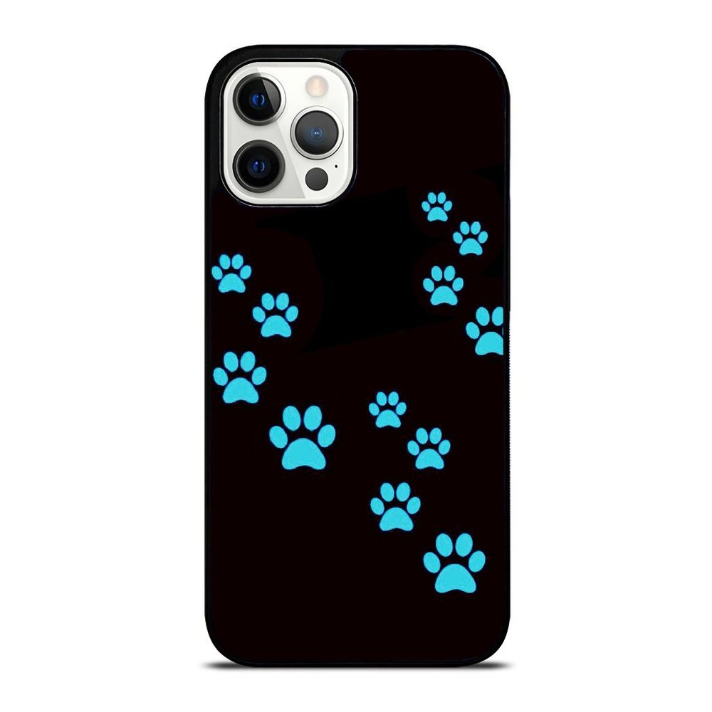 Teal Paw Print Cat Paw Phone Case, Dog Paws Black iPhone Case